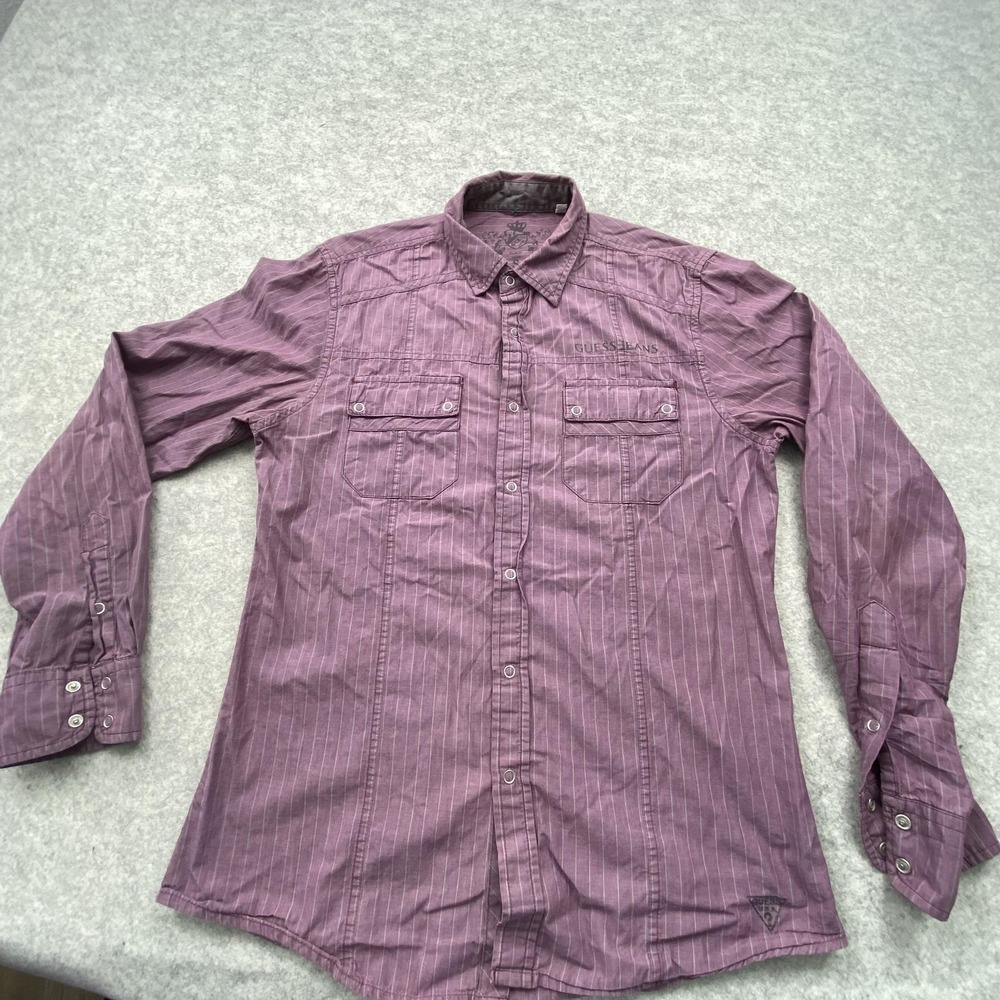 Guess Shirt Mens Small Purple Striped Long Sleeve Button Up Casual Top